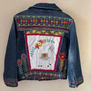 HAND EMBROIDERED LLAMA TODDLER/ 3 YEARS GIRL GAP DENIM JEAN JACKET  NWT
